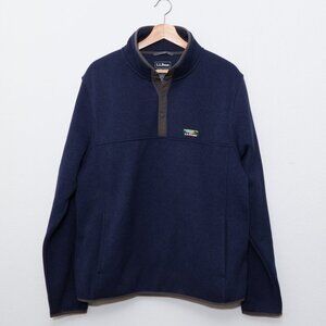 LL Bean Fleece 1/4 Snap Button Pullover Sweatshirt Men’s Size Large Navy Blue